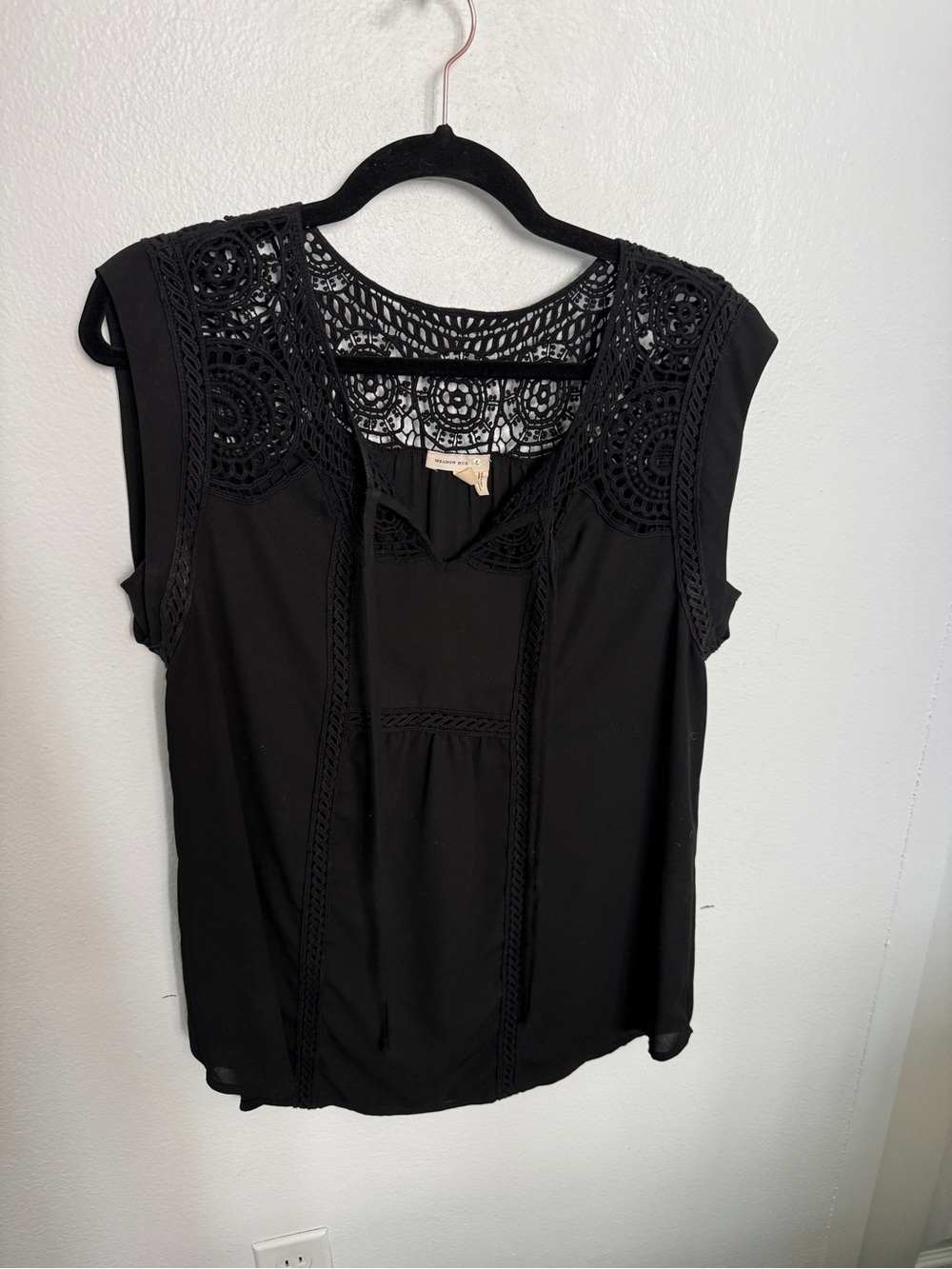 Anthropologie Black Crochet Yoke Women's Top